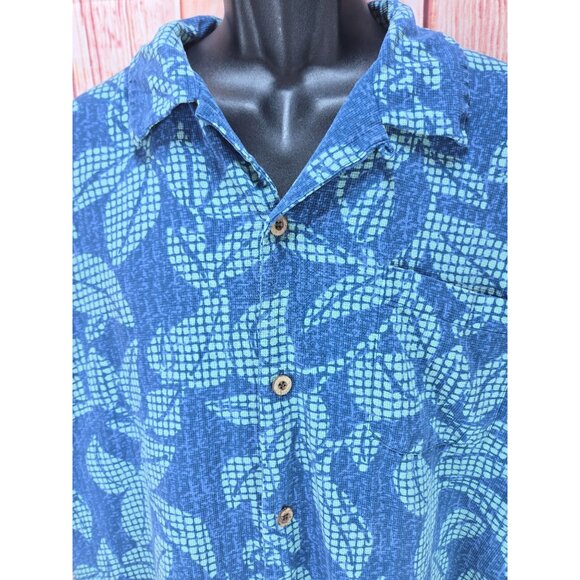 Tommy Bahama Mens Blue-Green Leaf Print Hawaiian Shirt XXL - Picture 3 of 6
